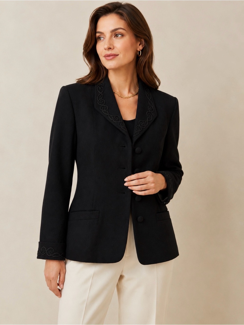 Ganni Black Embroidered Collar Tailored Blazer